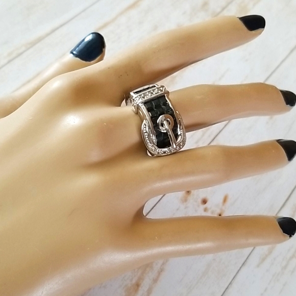 NWT Silver Tone and Black Crystal Rhinestone Belt Buckle Ring SZ 8 - Picture 13 of 16